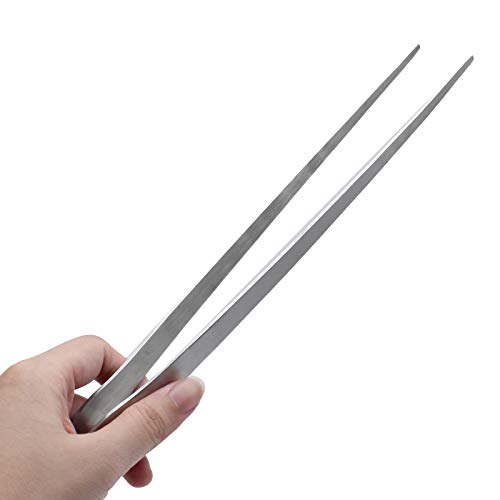 Bonsicoky 15 Inch Stainless Steel Tweezers, Non-Slip Long Straight Tweezers Tongs Tool with Precision Serrated Tips for Aquarium, Garden, Kitchen - size: 15 Inch (1PCS)
