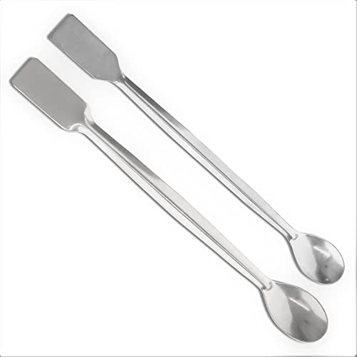 Piutouyar 10 Pcs 2 in 1 Double Ended Lab Spoon Micro Lab Spatula Stainless Steel Lab Scoop Square & Flat Spoon End for Reagent Sampling, Mixing, Measuring - size: 2 in 1 Double Ended Lab Spoon