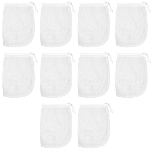 10 Pcs Fine Media Filter Bag, 180 μm 7.5 x 3.6in Aquarium Filter Bags Reusable Drawstring Mesh Media Bags for Very Fine Resins Filters Fish Tank - color: 10pcs, White