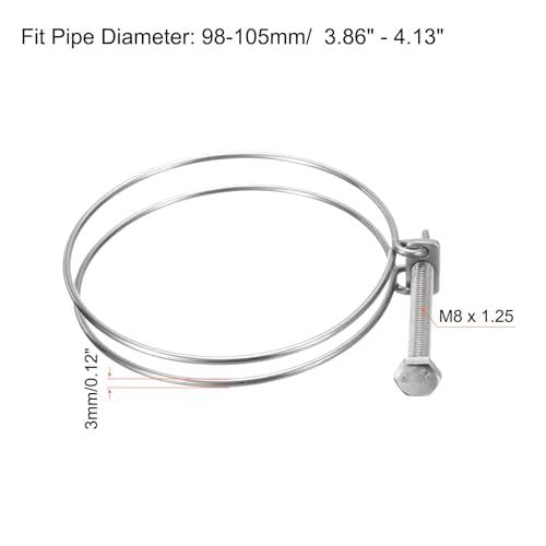 uxcell 6Pcs Double Wire Hose Clamp, 98-105mm Adjustable Stainless Steel Wire Hose Clips with M8 Bolt for Dust Collection Hose, Pump Hose Pipe - size: 98-105mm