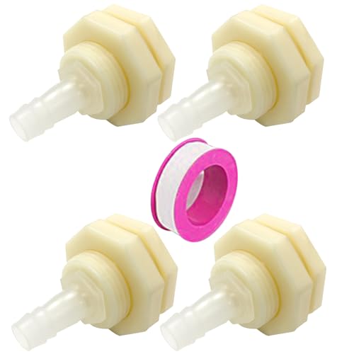 Bulkhead Fitting Adapter 16mm Barbed x G3/4 Female ABS Fitting, White Connector for Aquariums, Water Tanks, Tubs, Pools (Set of 4) - size: G3/4