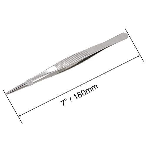 7 Inch Stainless Steel Tweezers with Straight Serrated Tip Multipurpose Forceps for Craft Repairing 2 Pack - size: 7 Inch