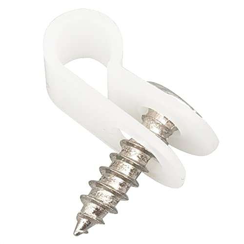 Cable Clamp R-Type Cable Clip Wire Clamp 3/16" Nylon Screw Mounting Cord Fastener Clips with Screws for Wire Management - White - 50 Pcs - size: 3/16" White