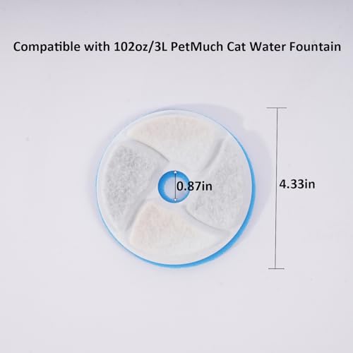 Cat Water Fountain Filters, 6Pack Replacement Filters & Pre-Filter Sponges Set for 102Oz 3L Automatic Pet Fountain Dog Water Dispenser