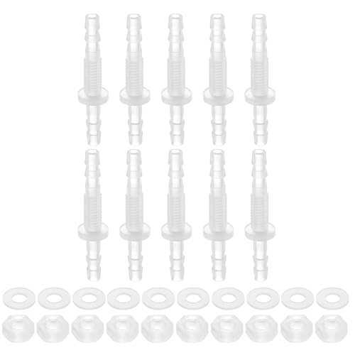 uxcell 10Pcs Plastic Hose Barb Fitting, 5/32" x 5/32" Bulkhead Adapter Union Splicer Mender Pipe Connector with M6 Nut and Washer for Aquarium Air Water Fuel - size: 5/32" x 5/32", M6 Nut