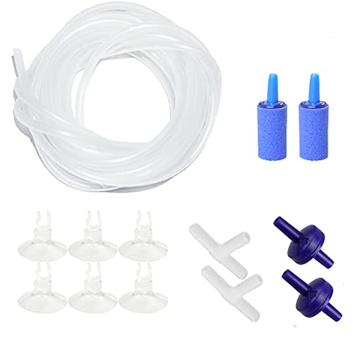 AQUANEAT 14Feet Aquarium Airline Tubing, Standard 3/16" Tubing, Air Pump Accessories,with Air Stones, Check Valves, Suction Cups and Connectors (Clear) - color: Clear