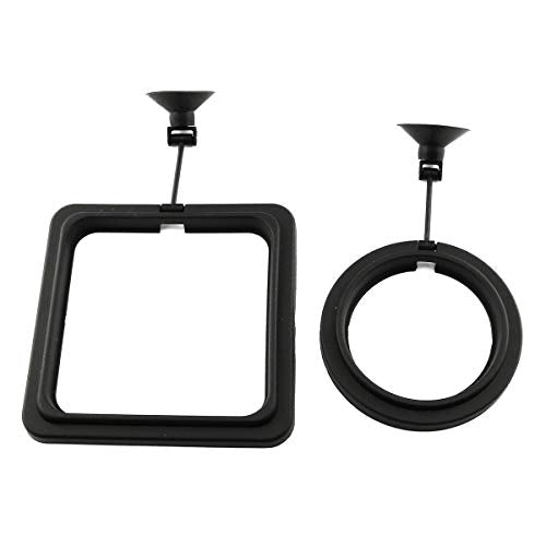 E-outstanding 2pcs Fish Feeding Ring Tropical Fish Food Ring Aquarium Fish Tank Accessories Water Plant Buoyancy Suction Cup (1 x Round Shape and 1 x Square Shape), Black