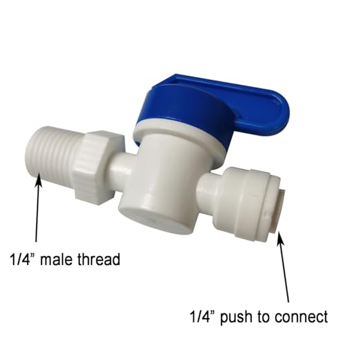 1/4" Male thread adapter to 1/4" o.d. tube shut off valve, Quick Connector Push-In Tube Fitting, for Reverse Osmosis Water Filter Purifier,5pcs. - size: 1/4" male thread x 1/4" o.d. tube
