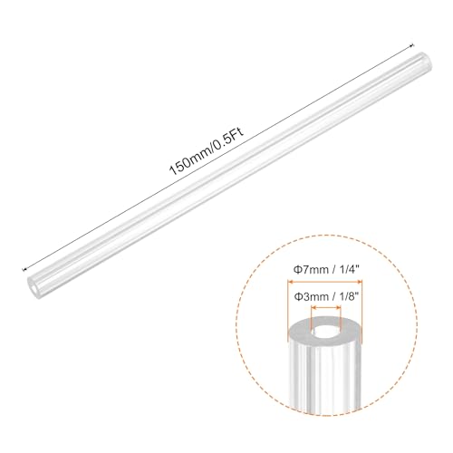 uxcell Rigid Round Clear Tubing 3mm(1/8") ID x 7mm(1/4") OD x 0.5Ft(150mm) Length Plastic Tube - size: 3mm x 7mm x 150mm