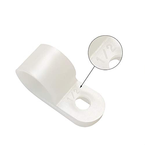 Cable Clamp R-Type Cable Clip Wire Clamp 1/2“ Nylon Screw Mounting Cord Fastener Clips with Screws for Wire Management - 50 Pcs Cable Clamps + 50 Pcs Screws, White - size: 1/2" White