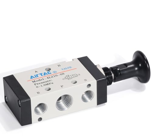 Push-Pull Valve AirTAC 4L110-06 1/8" NPT 5/2 Way Hand Lever 2 Position 5 Way Pneumatic Air Manual Control Direct Acting Type 0-145 PSI - size: 1/8 NPT, style: 5/2 way