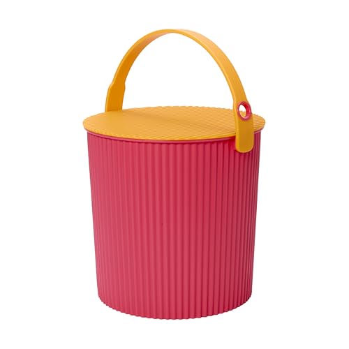 Hachiman Large Bucket - 2.6 Gallon Heavy Duty Bucket with Lid and Handle - Hands-Free Filling - Easy to Stack and Store - Indoor Outdoor Use - 10.4" x 11.1" - Pink & Orange - color: Pink & Orange, size: Large