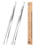 2 Pcs 12-Inch Kitchen Tweezers Fine Tweezer Tongs, Stainless Steel Professional Long Cooking Tweezers for BBQ, Sea Food, Repairing and Serving (SILVER) - color: Silver, size: 12 IN
