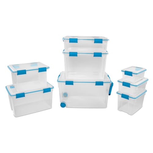 Sterilite 7.5 Qt Gasket Box, Stackable Storage Bin with Latching Lid and Tight Seal, Plastic Container to Organize Basement, Clear Base, Lid, 1-Pack - size: 7.5 Quart, style: 1 Pack