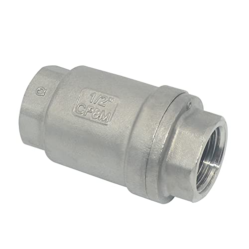 NPT Female WOG1000 Check Valve,Vertical Check Valve,NPT Spring Loaded in-line Low Cracking Pressure,Stainless Steel SS316 CF8M (1/2")