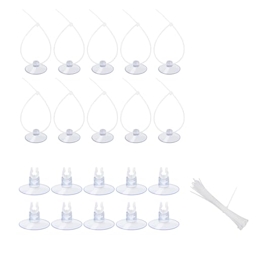 AQUANEAT 20 Pack Aquarium Suction Cups with Clips 3/16" air Hose and Adjustable Zip Ties for Aquarium Fish Tank Decoration Moss Shrimp Nest