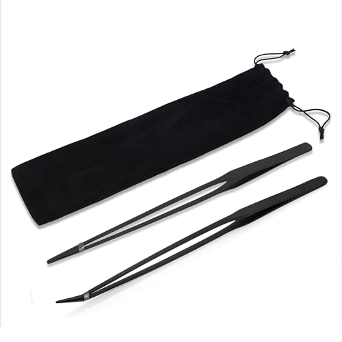 Mandala Crafts 15 Inches Black Stainless Steel Straight and Curved Aquarium Tweezers for Aquatic Plants – Long Aquascape Forceps for Fish Tanks, Hospital Tanks, Goldfish Bowls, and Terrariums - color: Black Curved Straight Tweezers, size: 15 Inches