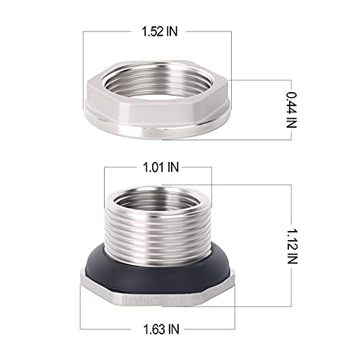 TAISHER 2PCS 304 Stainless Steel 1/2'' FPT Bulkhead Tank Connector Adapter Fitting with Gasket for Water Tank, Bathtub and Sink - size: 1/2"(304 Stainless Steel) with Gasket