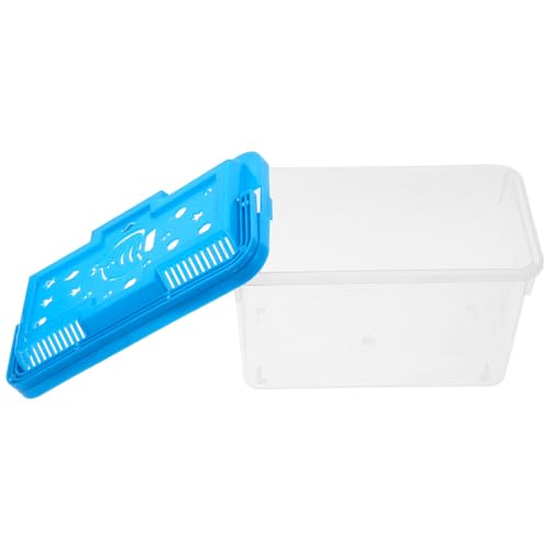Portable Small Turtle Tank with Lid, Plastic Aquarium Terrarium for Reptiles and Betta Fish, Medium Blue Fish Breeding Box with Handle for Travel and Pet Transport