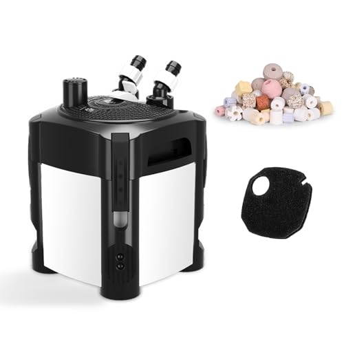 AQQA 317GPH Canister Filter, Ultra-Quiet External Aquarium Canister Filters, 3 Stage Filtration Aquarium Filter with Quartz Balls and Filter Cotton for Fish Tanks and Aquariums Up to 65 Gallon 18W - size: 317GPH