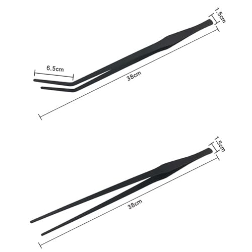 Aquarium Long Tweezers Fish Feeding Tongs Straight and Curved Tweezers for Fish Tank Aquatic Plants, 38CM Feeding Tongs for Hold, Lizards, Bearded Dragon (Black, One Size)