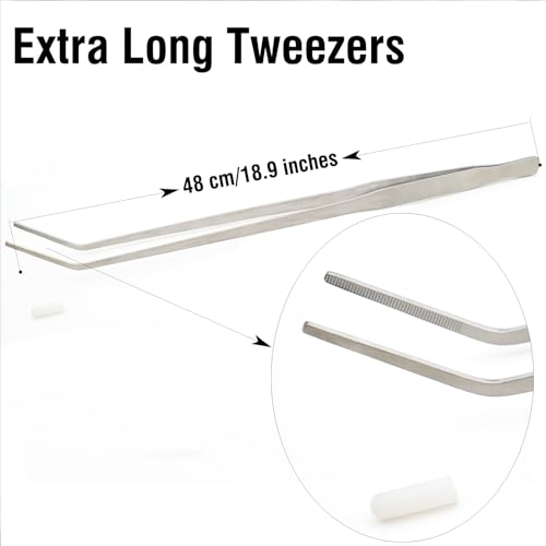 18.9 inch Heavy Duty Extra Long Tweezers for Salt & Fresh Water Fish Tank, Curved SUS 304 Stainless Steel Aquascape Tweezers for Aquarium & Terrarium, Large Metal Snake Feeding Tongs - size: 18.9 inch, 0.1 inch, curved, single unit