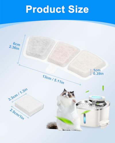 8+8 Pack Cat Fountain Filter Replacement Fit for oneisall PW03 & PW04 3.5L/118oz Pet Fountains, Fit for oneisall Cat Water Fountain Stainless Steel, Keeping Pet Water Clean, 8 Filters+8 Sponge