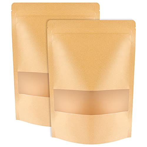 100 Pcs Kraft Stand Up Pouches 7.1 x 10.2 Inch Resealable Zip Lock Food Storage Bags with Matte Window for Packaging - color: 7.1x10.2 Inches