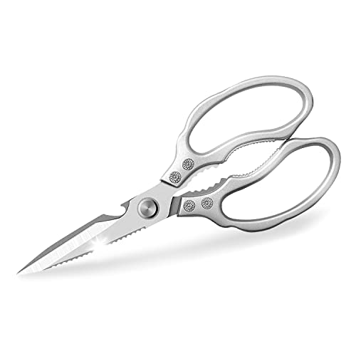 AWinjoy Heavy Duty Sharp Kitchen Scissors, Dishwasher Safe, Cooking Shears for Meat, Chicken, Fish, Poultry, Herb, Bread (Silver) - color: Silver