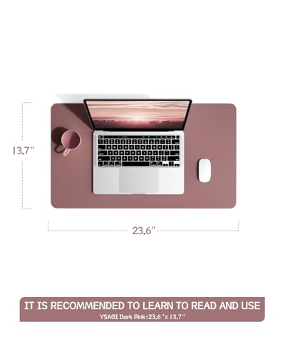 YSAGi Non-Slip Leather Desk Pad, Waterproof Laptop Computer Desk Keyboard Mat, Table Protector Blotter Mat, Large Mouse Pad for Office/Work/Home/Decor(Dark Pink, 23.6" x 13.7") - color: Dark Pink, size: 23.6" x 13.7"
