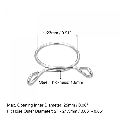 uxcell Fuel Line Hose Clips, 20pcs 23mm ID Fit 24.5-25mm OD Hose 304 Stainless Steel Water Pipe Air Tubing Spring Hose Clamps for Motorcycle Scooter - size: 23mm