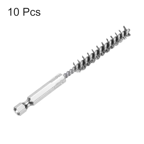 HARFINGTON 10Pcs Stainless Steel Bore Brush 8mm Dia 4" Long Cleaning Twisted Wire Brush with Handle 1/4" Hex Shank for Tubes, Ports, Bearings - size: 8mm