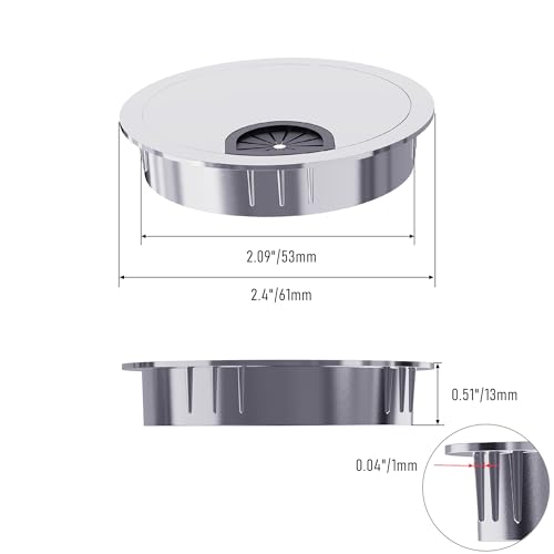 Desk Grommet 2-1/8 Inch 53mm, Zinc Alloy Computer Desk Wire Hole Cover, Office Desktop Cord Cable Hole Metal Ring, Silver Tone - size: 2-1/8" Silver Tone