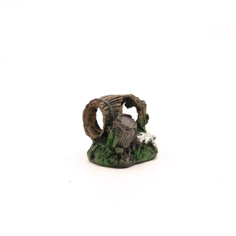 Resin Aquarium Decoration, Hollow Log Barrel with Starfish, 5.5 x 4.5 x 5 cm, Fish Tank Ornament