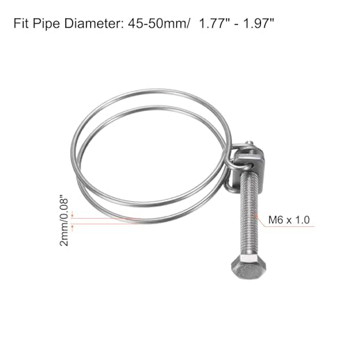 uxcell 10Pcs Double Wire Hose Clamp, 45-50mm Adjustable Stainless Steel Wire Hose Clips with M6 Bolt for Dust Collection Hose, Pump Hose Pipe - size: 45-50mm