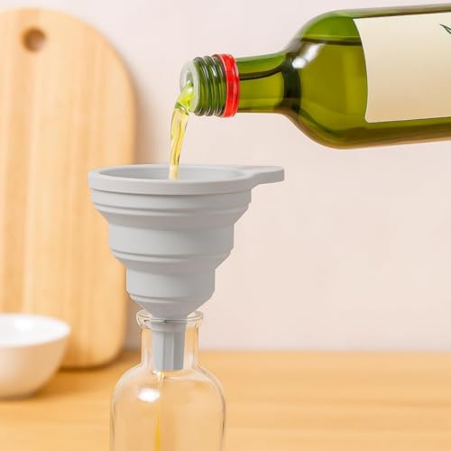 Silicone Collapsible Funnel for Kitchen Use, Food Grade Small Foldable Funnel for Liquid Transfer, Oil Change, Cooking, Water, Powder, Juice, Drink & Filling Bottles, White - color: White