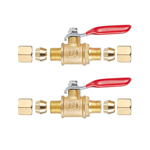 Brass Ball Valve Shut Off Switch, Tubing Fitting Straight Coupling Adapter 2pcs (1/4" Compression x 1/4" Compression) - size: 1/4" Compression x 1/4" Compression