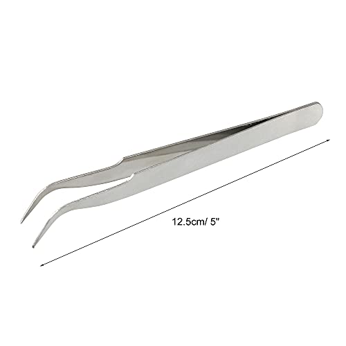 uxcell Silver Tone 5 Inch Length Metal Bent Tip Tweezers Metal (4 Pack)