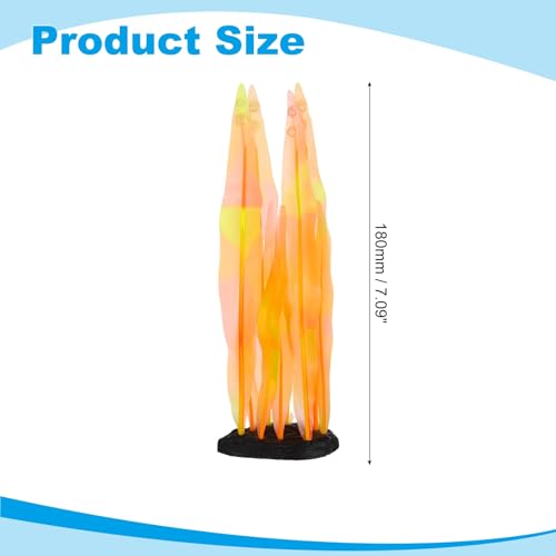 Aquarium Decoration, 7" Plastic Fish Tank Plants Artificial Silicone Glowing Kelp Aquarium Plants Ornament, (Orange, 1 Pcs), Intended for Tall Fish Tank Decor/Landscaping - color: Orange, size: 7"