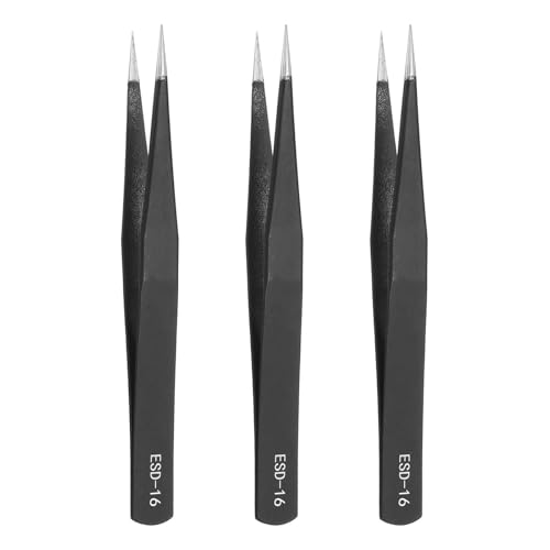 HARFINGTON 3pcs 4.92" Long ESD-16 Anti-static Straight Pointed Tip Tweezers Stainless Steel Round Edge Non-magnetic Precision Tweezers for Various Electronics Precise Repair - size: 4.92"（ESD-16)