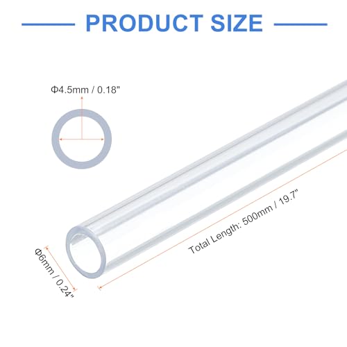 uxcell 10 Pcs Clear Plastic Rigid Tubing 4.5mm ID x 6mm OD, 0.5 Meters Length Round Polycarbonate Tubing for Aquarium Water Pipe, Water Cooling System, Plumbing - size: 4.5mm x 6mm