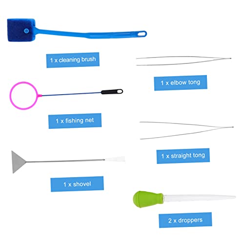 BESPORTBLE 7pcs Fish Tank Cleaning Tools Set Small Pool Net Skimmer Magnet Cleaner for Aquarium Aquascaping Spatula Brush Tweezers Kit Random Color