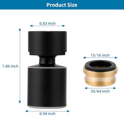 Hibbent NSF/ANSI/CAN 61 Certified Faucet Aerator, CUPC Certification 360° Swivel Kitchen Sink Aerator, 2-Flow Sink Sprayer Attachement, Faucet Replacement Part 55/64 Inch Female Thread - Matte Black - color: Matte Black, style: Classic 360 Degree Faucet A