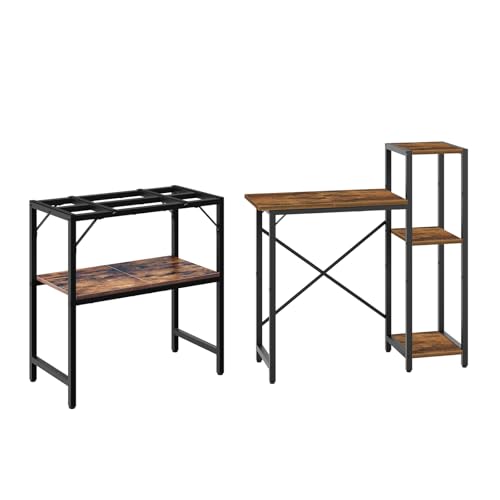 MAHANCRIS 20 Gallon and 5-10 Gallon Fish Tank Stand Bundle, Heavy Duty Aquarium Stand with Storage Shelves, Metal Frame Turtle Reptile Terrarium Stand, for Home Office, FTHR2001-FTHR5201