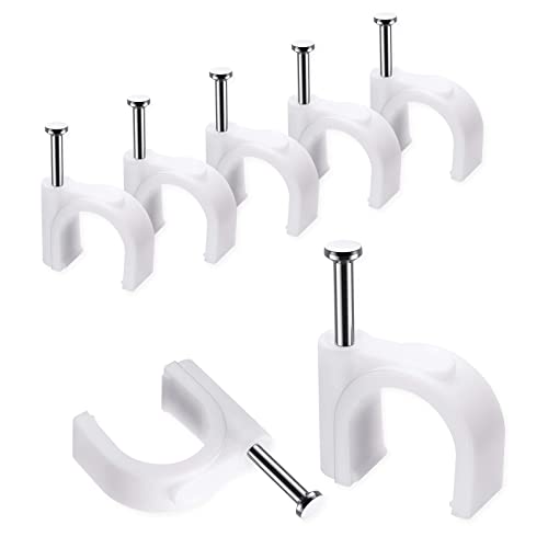 Abnii Cable Clips, 100 Pcs, 10mm, Wire Wall Clips with Steel Nails, Cable Management Organizer Clip, Cable Tacks Coax Holder Clips, RG6 RG59 CAT6 RJ45 Cable Cord Clip, White - color: White, size: 10mm-100pc