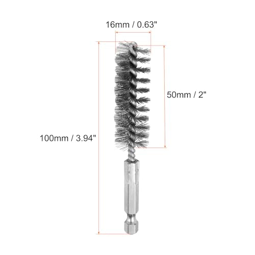 HARFINGTON 10Pcs Stainless Steel Bore Brush 16mm Dia 4" Long Cleaning Twisted Wire Brush with Handle 1/4" Hex Shank for Tubes, Ports, Bearings - size: 16mm