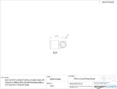 SMC AS1211F-U10/32-01 Air Flow Control Valve with Push-to-Connect Fitting, PBT & Nickel Plated Brass, Elbow, 1/8" Tube OD x 10-32 UNF Male