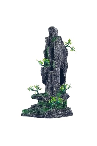 Large Fish Tank Decorations - Mountain View Aquarium Ornament with Tree House Cave - color: D