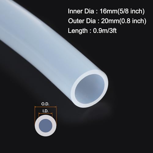 MECCANIXITY 3ft Clear Silicone Rubber Tubing 5/8" ID Plastic Tube Flexible Air Hose for Brewing, Wine Making, Pump Siphon, 16mm x 20mm, with 2pcs Clamps - size: 16mm x 20mm