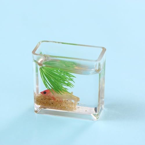 2Pcs Miniature Fish Bowl,1: 12 Miniature Glass Goldfish Tank Desktop Dollhouse Ornaments for Garden Scene Decor Mini Dollhouse Accessories